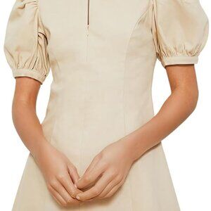 Women’s Cotton Mini Dress Short Puff Sleeve Front Zip A-Line Denim Wear